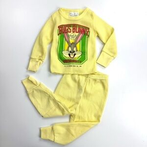 Vintage 80s Warner Bros Bugs Bunny Yellow Thermal Baby Pajama Set Sz 12M Retro